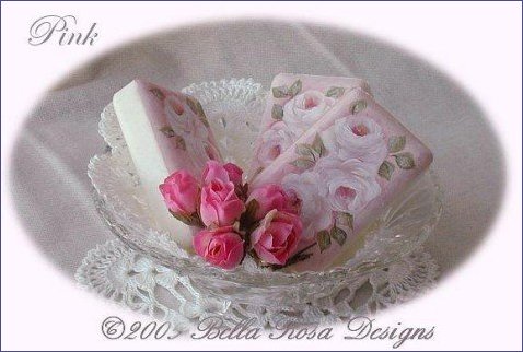 Set of Three Hand Painted Roses Gift Soaps